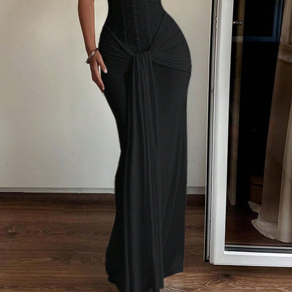 Black Elegant Women's Casual Knit Twist Zip Backless Dress - Picture 5 of 8